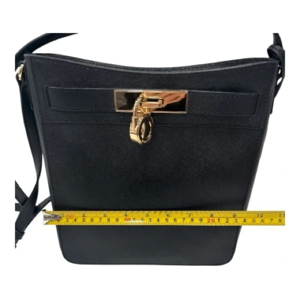 Michael Kors Black Crossbody Bag Hamilton Traveler Saffiano Leather Messenger